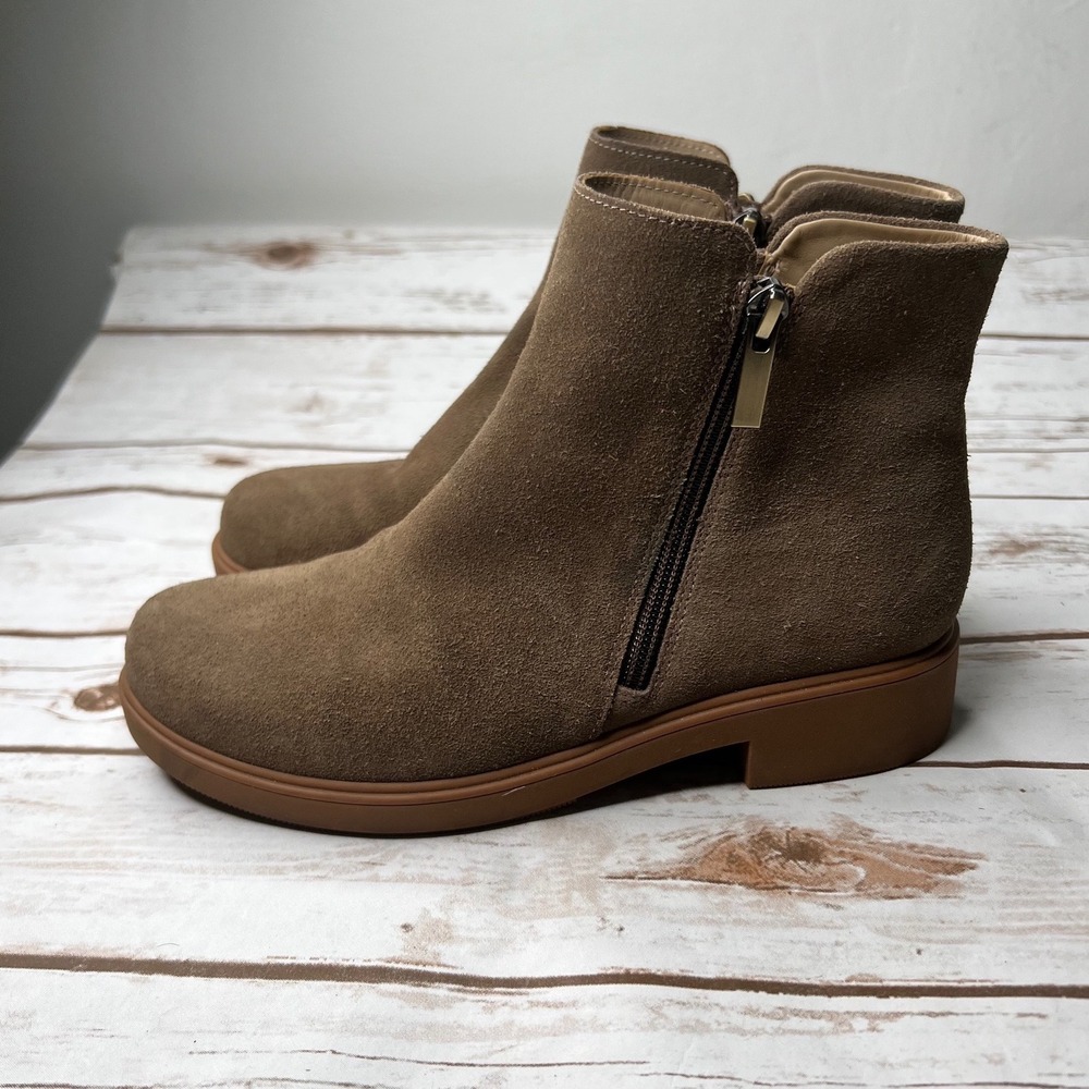 ABEO Ankle Boots Taupe Suede Side Zip Comfort Orthopedic Booties Size 8.5